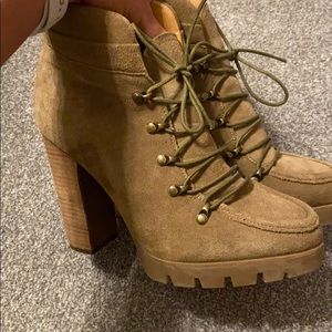Olive green suede lace up booties